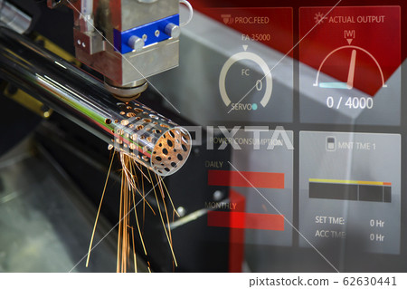 The abstract scene of fiber laser cutting machine. The abstract scene of fiber laser cutting machine. 62630441