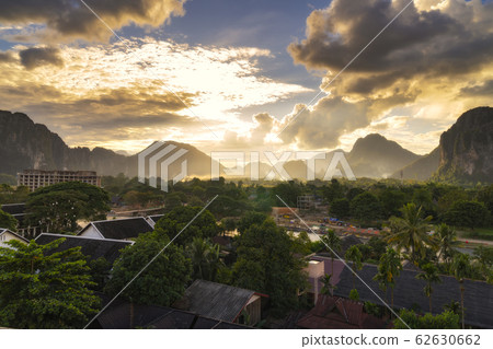 View for sunset in Vang Vieng, Laos. View for sunset in Vang Vieng, Laos. 62630662