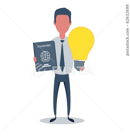 Businessman or clerk. Male character in trendy simple style with objects, flat vector illustration. 62632699