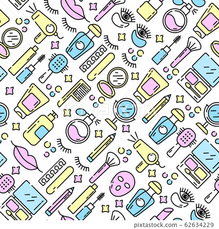 Vector cosmetics and beauty icons in trendy linear style - set beauty salon for women. Seamless pattern. Vector cosmetics and beauty icons in trendy linear style - set beauty salon for women. Seamless pattern. 62634229