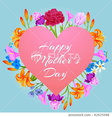 Happy mothers day with flowers pink heart with... - Stock Illustration ...