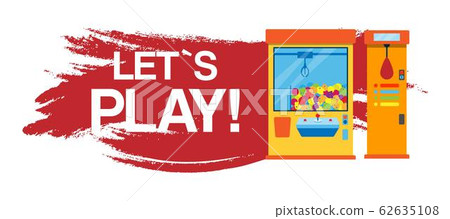 Lets play fishing games machine vector illustration. Gambling games machine where gamesome gambler or gamer hunt and win a toy. Banner with typography. 62635108