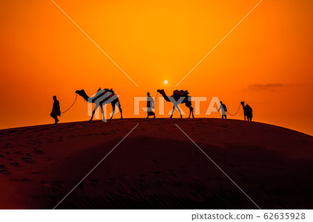 Cameleers, camel Drivers at sunset. Thar desert on 62635928