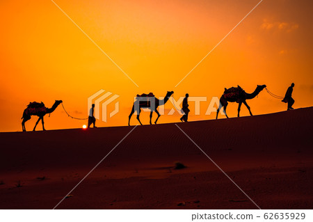 Cameleers, camel Drivers at sunset. Thar desert on 62635929