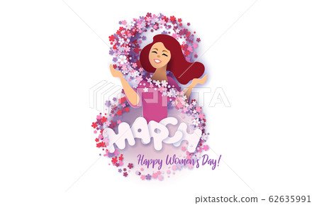 Card for 8 March Happy womens day Paper cut style 62635991