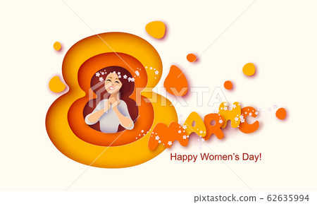 Card for 8 March Happy womens day Paper cut style Card for 8 March Happy womens day Paper cut style 62635994