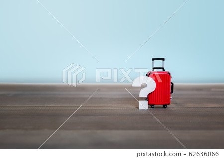 Question mark with Red Luggage Bag on wood table , Question mark with Red Luggage Bag on wood table , 62636066