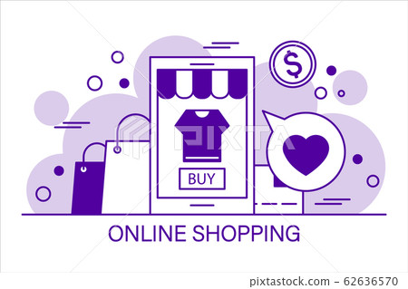 Online shopping banner design in flat line vector Online shopping banner design in flat line vector 62636570