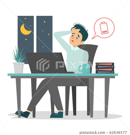 Tired office worker sitting at the desk vector - Stock Illustration  [62636577] - PIXTA