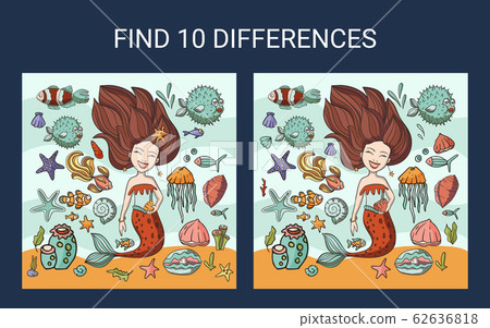 Find 10 differences. Mermaid sea game. Find 10 differences. Mermaid sea game. 62636818