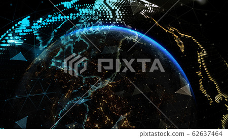 Earth Globe, Block chain network Technology concept. Elements of this image furnished by NASA - 3D illustration 62637464