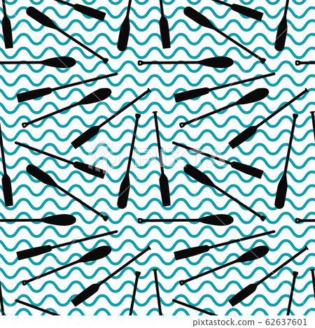 Seamless pattern with oars silhouette on waves-插圖素材 [62637601] - PIXTA圖庫