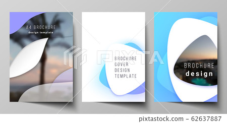 Vector layout of A4 format modern cover mockups design templates for brochure, magazine, flyer, booklet, annual report. Blue color gradient abstract dynamic shapes, colorful geometric template design. 62637887