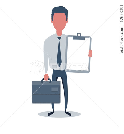 Businessman or clerk. Male character in trendy simple style with objects, flat vector illustration. Businessman or clerk. Male character in trendy simple style with objects, flat vector illustration. 62638391