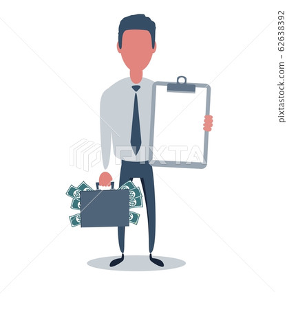 Businessman or clerk. Male character in trendy simple style with objects, flat vector illustration. 62638392