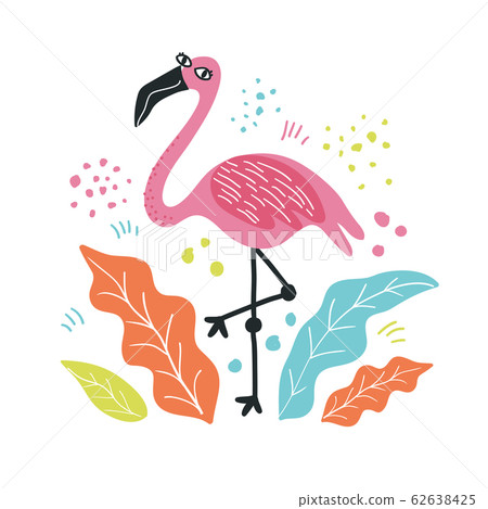 pink flamingo with leaves on a white background 62638425