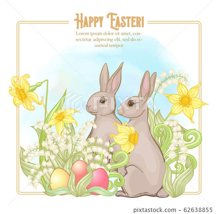 Happy easter. Template postcard, poster with a hare, 62638855