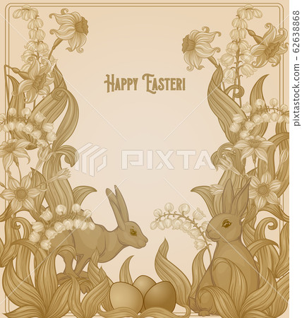 Happy easter Template postcard, poster with a hare Happy easter Template postcard, poster with a hare 62638868