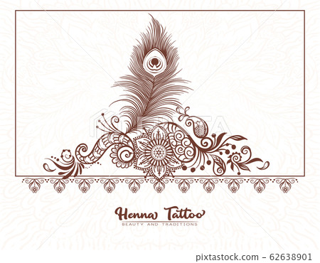 Traditional indian henna tattoo with peacock feather. 62638901