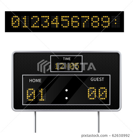 Realistic vector 3D digital modern sports scoreboard. Digital led display to displaying the result 62638992