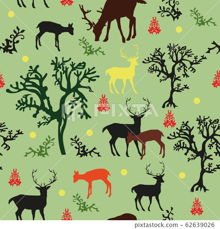Seamless pattern with deers and trees - Stock Illustration [62639026 ...