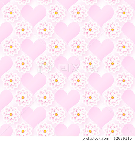 Pink floral romantic seamless pattern with hearts. 62639110