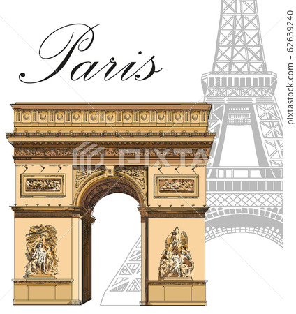 Vector colored Triumphal Arch with Eiffel tower 62639240
