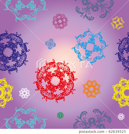 Seamless purple vector pattern with colorful decor Seamless purple vector pattern with colorful decor 62639325
