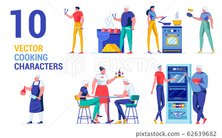 Ten Vector Cooking Food Characters, Man and Woman. 62639682