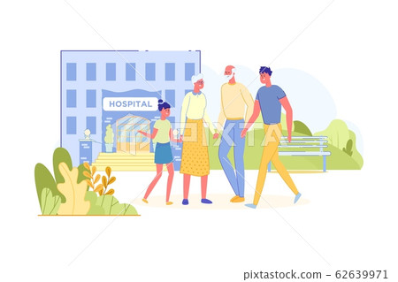 Family Visit Old Man Receiving Medical Treatment. 62639971