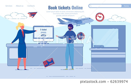 convenient service, book tickets online, cartoon. 62639974