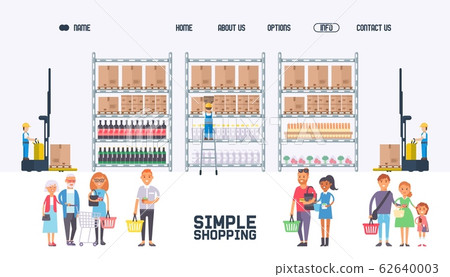People in supermarket, grocery store website design, shop customers cartoon characters, vector illustration 62640003