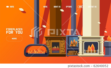 Fireplace shop website, modern home decoration store, luxury interior design, vector illustration Fireplace shop website, modern home decoration store, luxury interior design, vector illustration 62640052