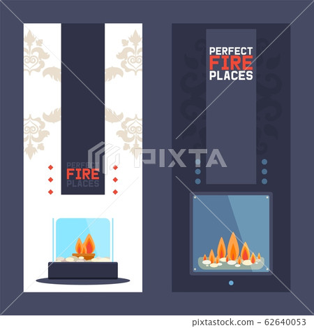 Fireplace vertical banner, modern home decoration shop, luxury interior design store, vector illustration 62640053
