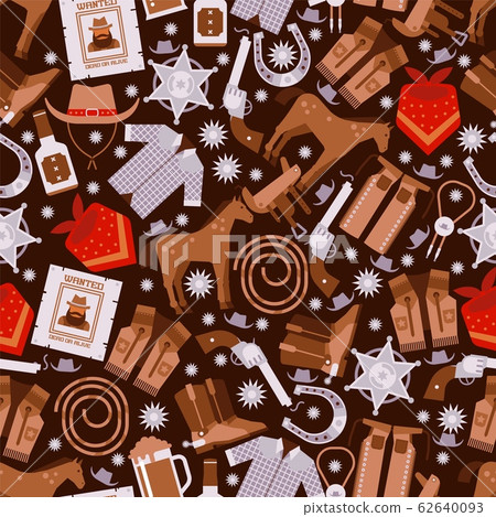 Cowboy seamless pattern, Wild West icons, wrapping paper or fabric print, vector illustration Cowboy seamless pattern, Wild West icons, wrapping paper or fabric print, vector illustration 62640093