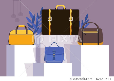 Collection of bags in fashion store showcase, vector illustration Collection of bags in fashion store showcase, vector illustration 62640325
