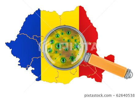 Romanian map with coronavirus under magnifier Romanian map with coronavirus under magnifier 62640538