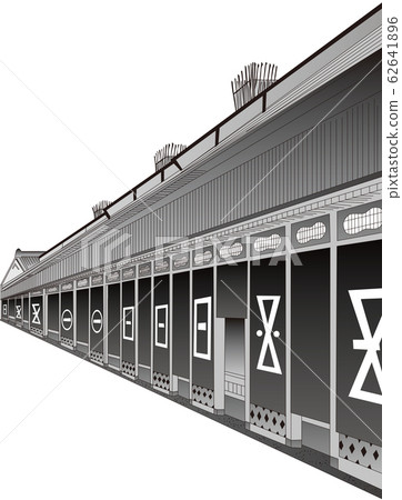 Ukiyo-e building 15 black and white 62641896