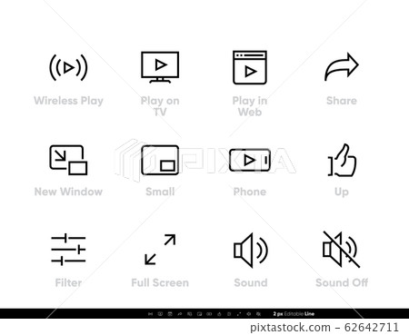 Video Player Editable Line Icons. 62642711