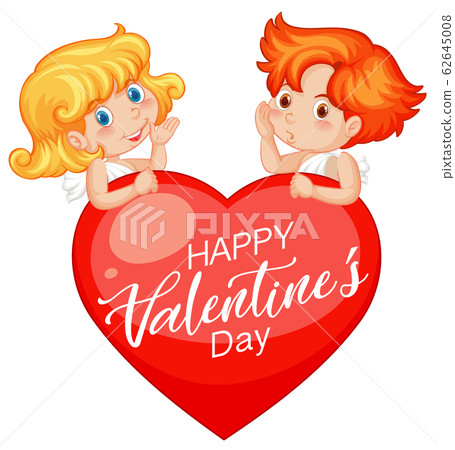 Valentine theme with two cupids and heart 62645008