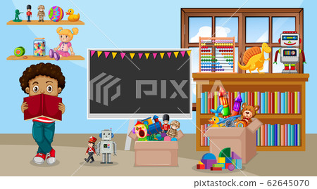Scene with boy reading book in the room 62645070