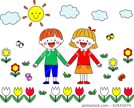 Children connecting hands - Stock Illustration [62645674] - PIXTA