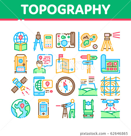Topography Research Collection Icons Set Vector 62646865
