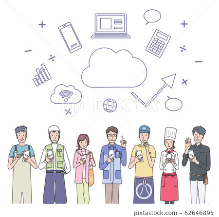 People of various occupations using smartphones People of various occupations using smartphones 62646895