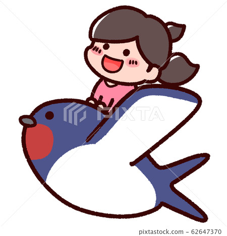 可愛的小女孩，騎著一隻燕子 62647370