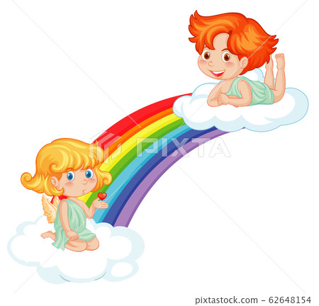 Cute fairies on rainbow on white background 62648154