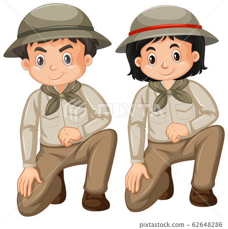 Boy and girl in safari outfit on white background Boy and girl in safari outfit on white background 62648286