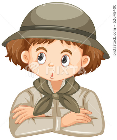 Girl in safari outfit on white background Girl in safari outfit on white background 62648400