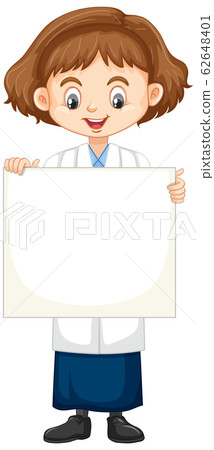 Girl in science gown standing on white background Girl in science gown standing on white background 62648401