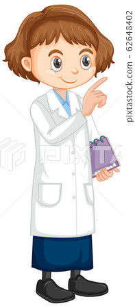 Girl in science gown standing on white background 62648402